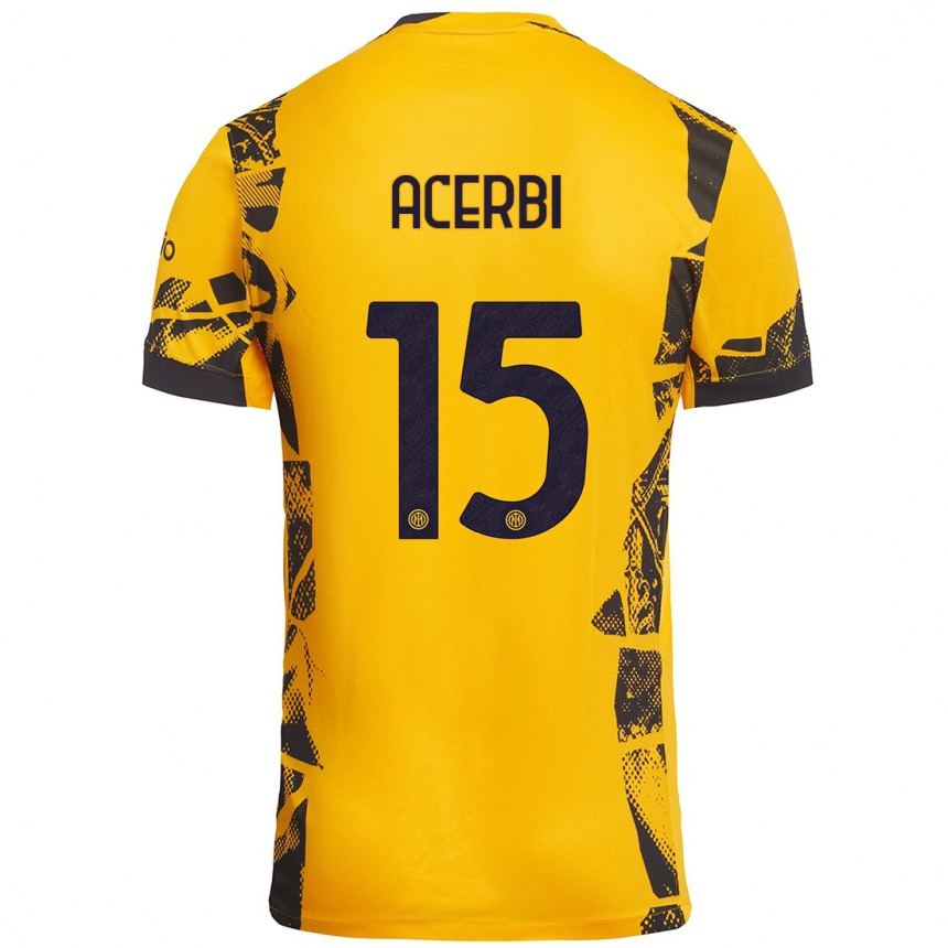 Niño Fútbol Camiseta Francesco Acerbi #15 Dorado Negro Equipación Tercera 2024/25 México