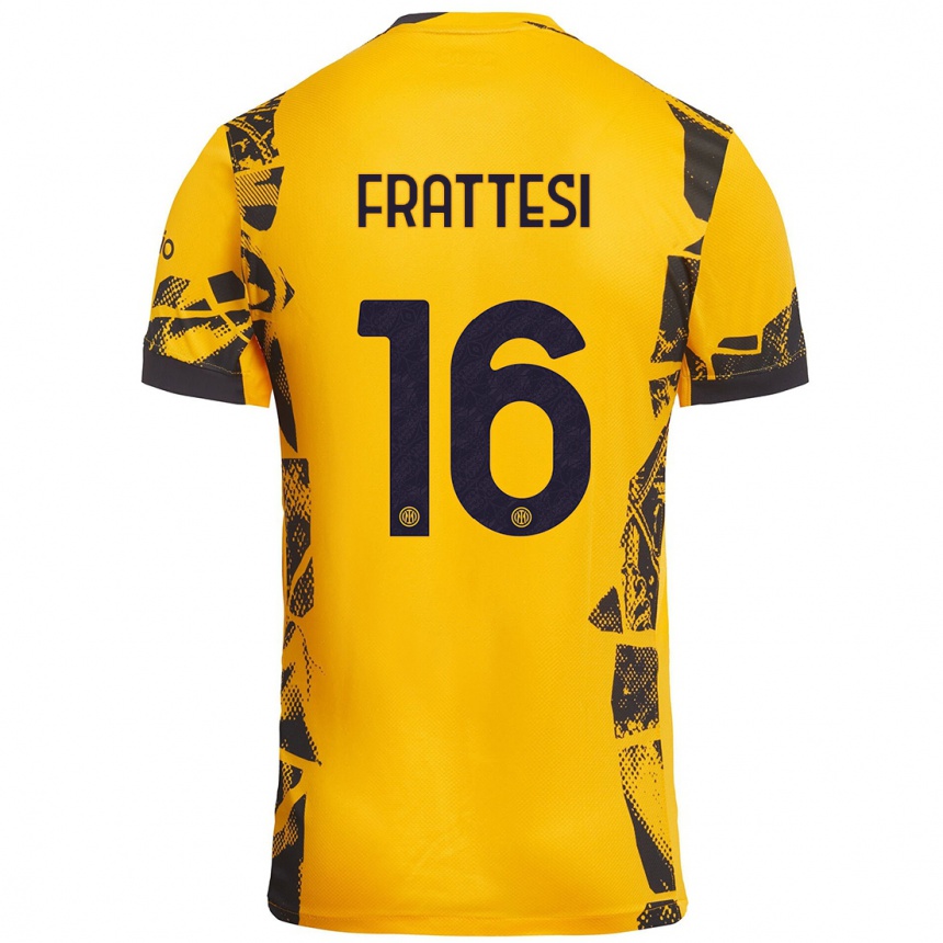 Niño Fútbol Camiseta Davide Frattesi #16 Dorado Negro Equipación Tercera 2024/25 México