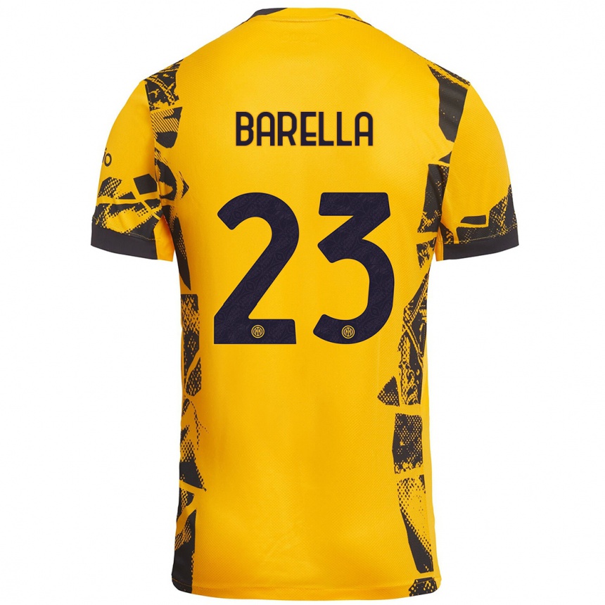 Niño Fútbol Camiseta Nicolò Barella #23 Dorado Negro Equipación Tercera 2024/25 México