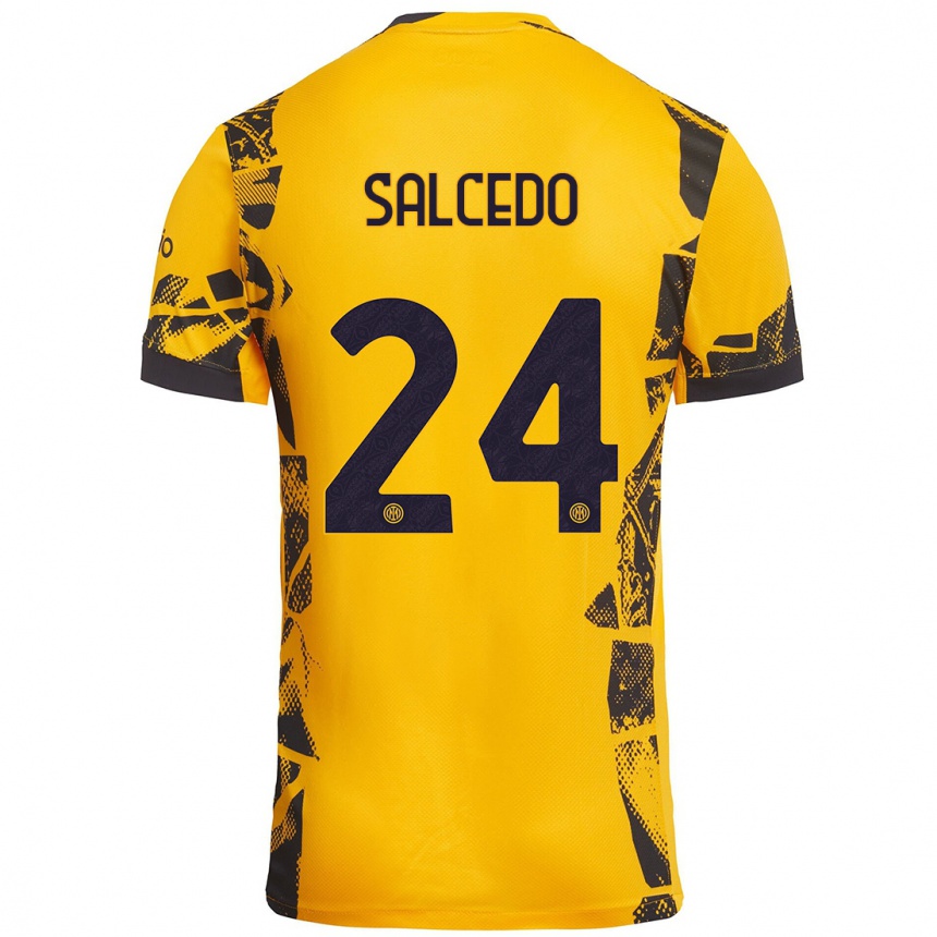 Niño Fútbol Camiseta Eddie Salcedo #24 Dorado Negro Equipación Tercera 2024/25 México