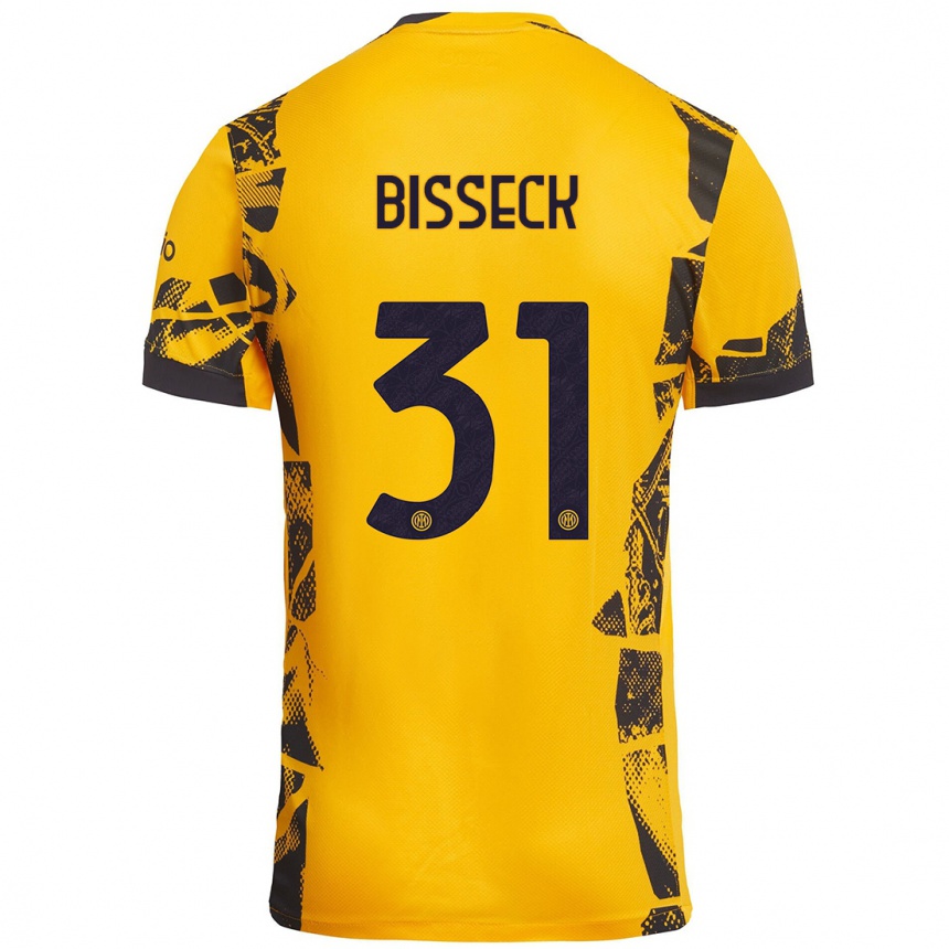 Niño Fútbol Camiseta Yann Bisseck #31 Dorado Negro Equipación Tercera 2024/25 México