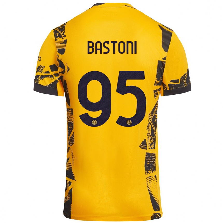 Niño Fútbol Camiseta Alessandro Bastoni #95 Dorado Negro Equipación Tercera 2024/25 México