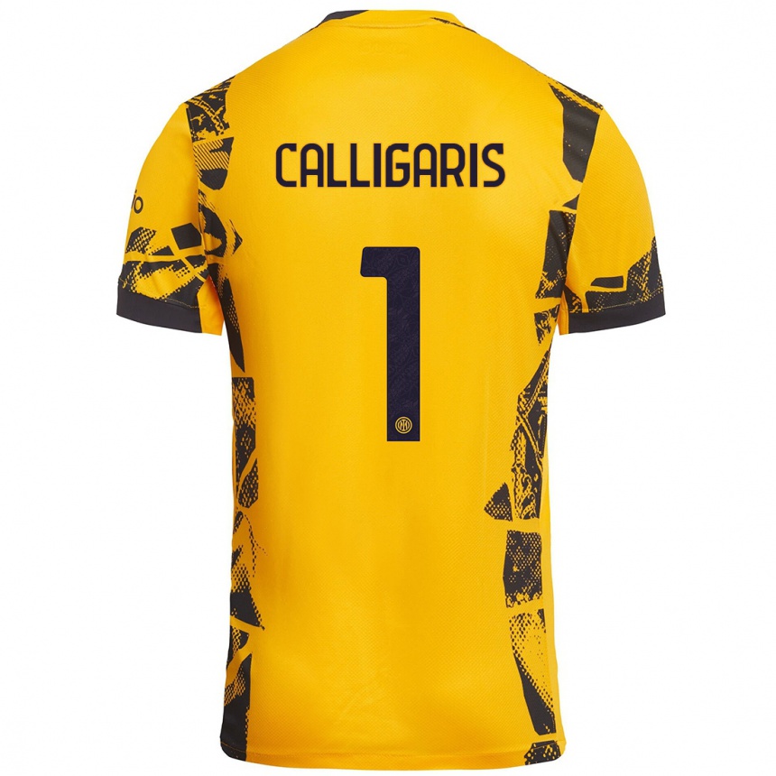 Niño Fútbol Camiseta Alessandro Calligaris #1 Dorado Negro Equipación Tercera 2024/25 México