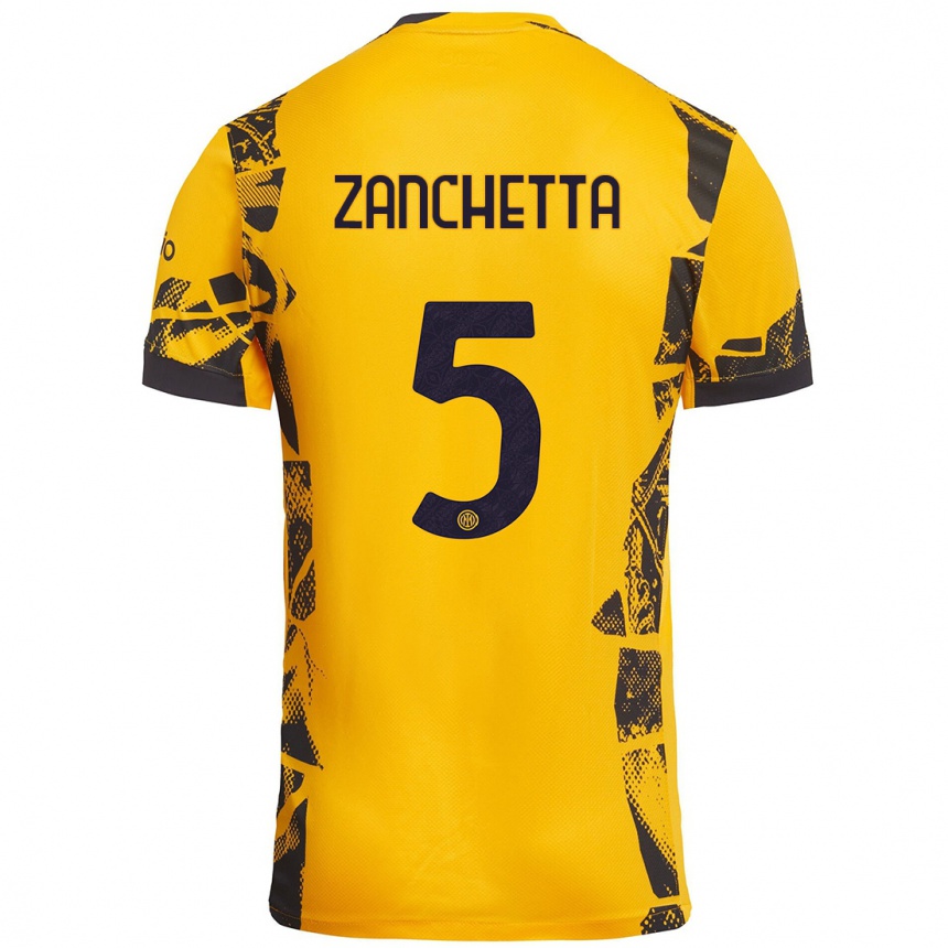 Niño Fútbol Camiseta Mattia Zanchetta #5 Dorado Negro Equipación Tercera 2024/25 México