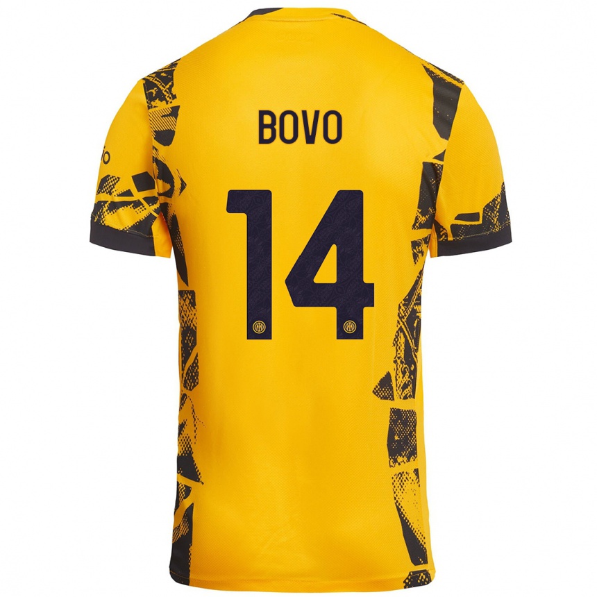 Niño Fútbol Camiseta Leonardo Bovo #14 Dorado Negro Equipación Tercera 2024/25 México