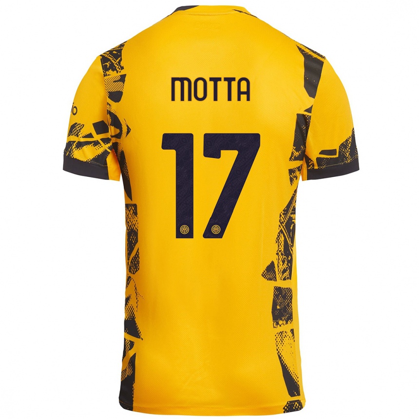 Niño Fútbol Camiseta Matteo Motta #17 Dorado Negro Equipación Tercera 2024/25 México