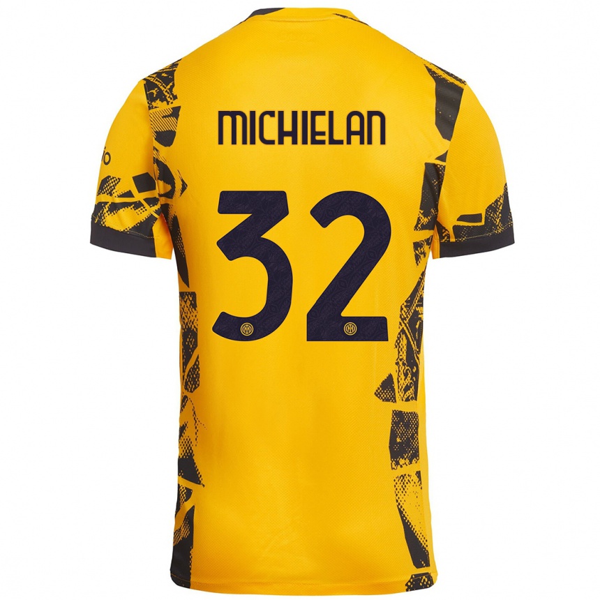 Niño Fútbol Camiseta Mattia Michielan #32 Dorado Negro Equipación Tercera 2024/25 México