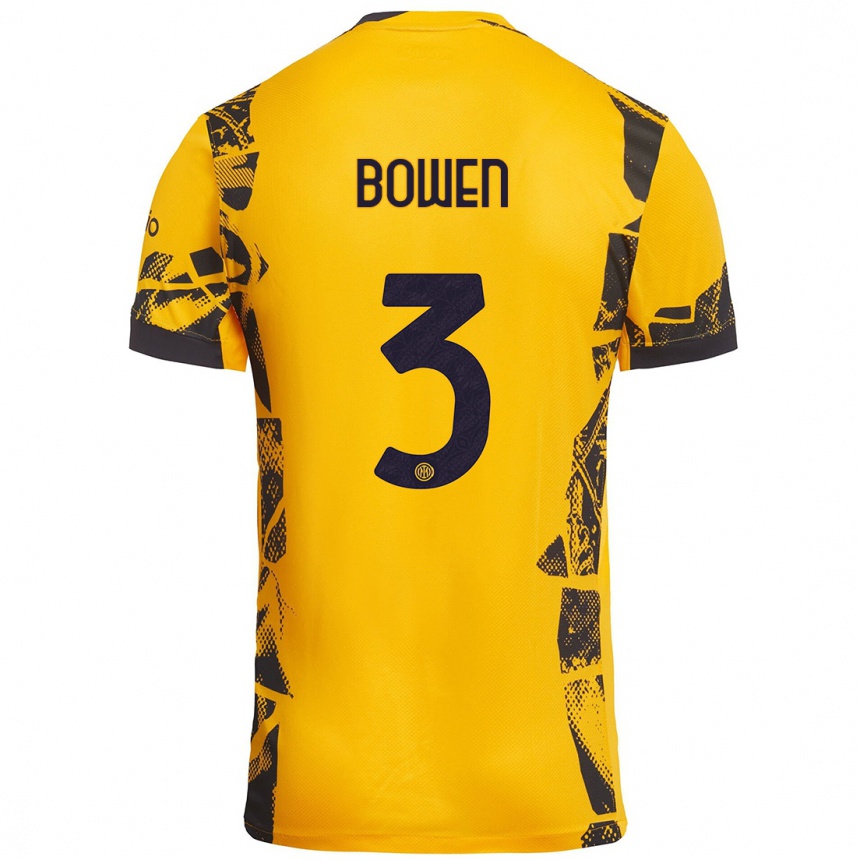 Niño Fútbol Camiseta Katie Bowen #3 Dorado Negro Equipación Tercera 2024/25 México