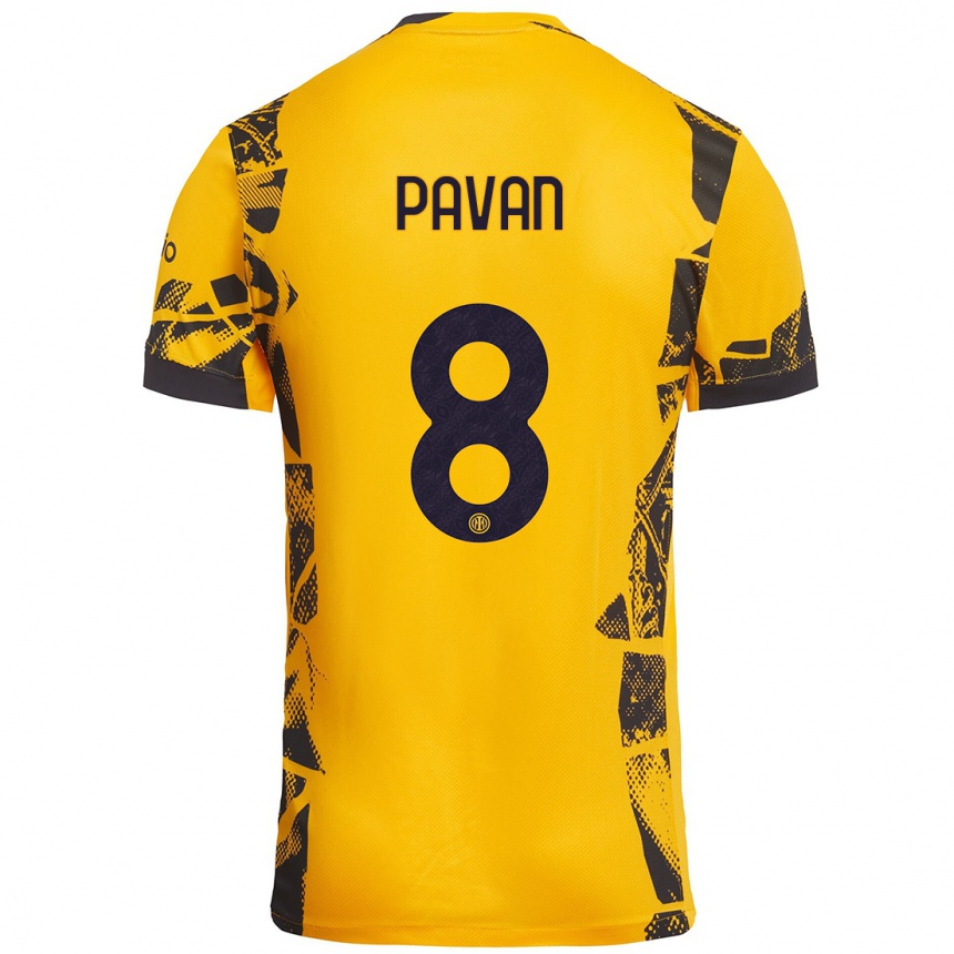 Niño Fútbol Camiseta Matilde Pavan #8 Dorado Negro Equipación Tercera 2024/25 México