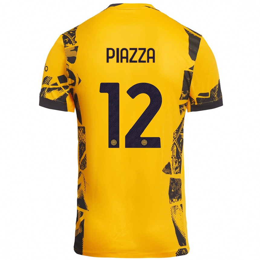 Niño Fútbol Camiseta Alessia Piazza #12 Dorado Negro Equipación Tercera 2024/25 México