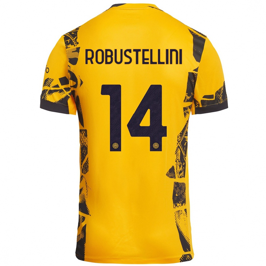 Niño Fútbol Camiseta Chiara Robustellini #14 Dorado Negro Equipación Tercera 2024/25 México