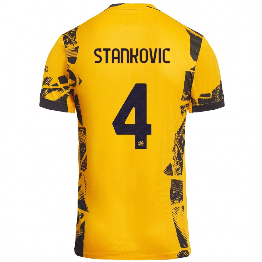 Niño Fútbol Camiseta Aleksandar Stankovic #4 Dorado Negro Equipación Tercera 2024/25 México