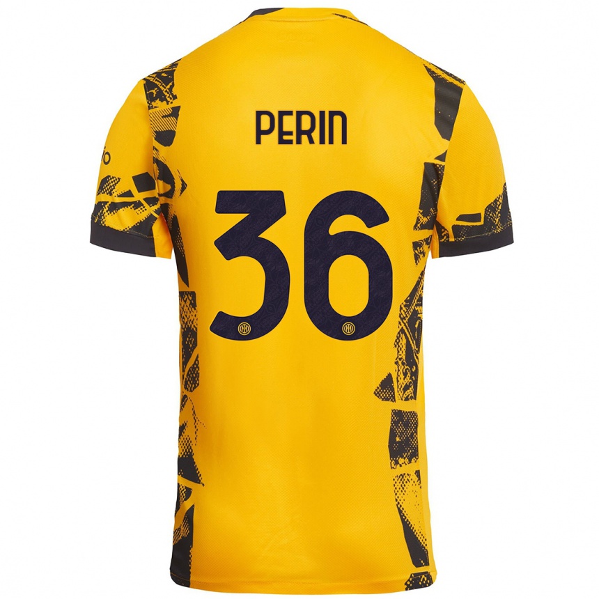 Niño Fútbol Camiseta Nicolo Perin #36 Dorado Negro Equipación Tercera 2024/25 México