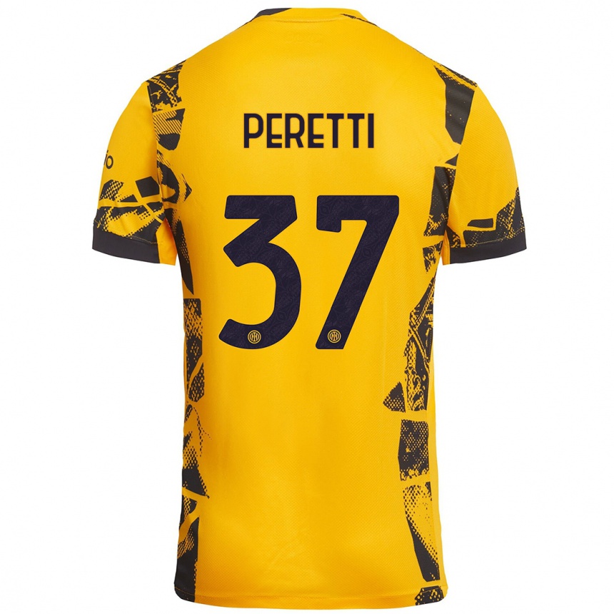 Niño Fútbol Camiseta Lorenzo Peretti #37 Dorado Negro Equipación Tercera 2024/25 México