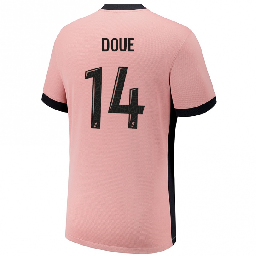 Niño Fútbol Camiseta Désiré Doué #14 Rosa Óxido Equipación Tercera 2024/25 México