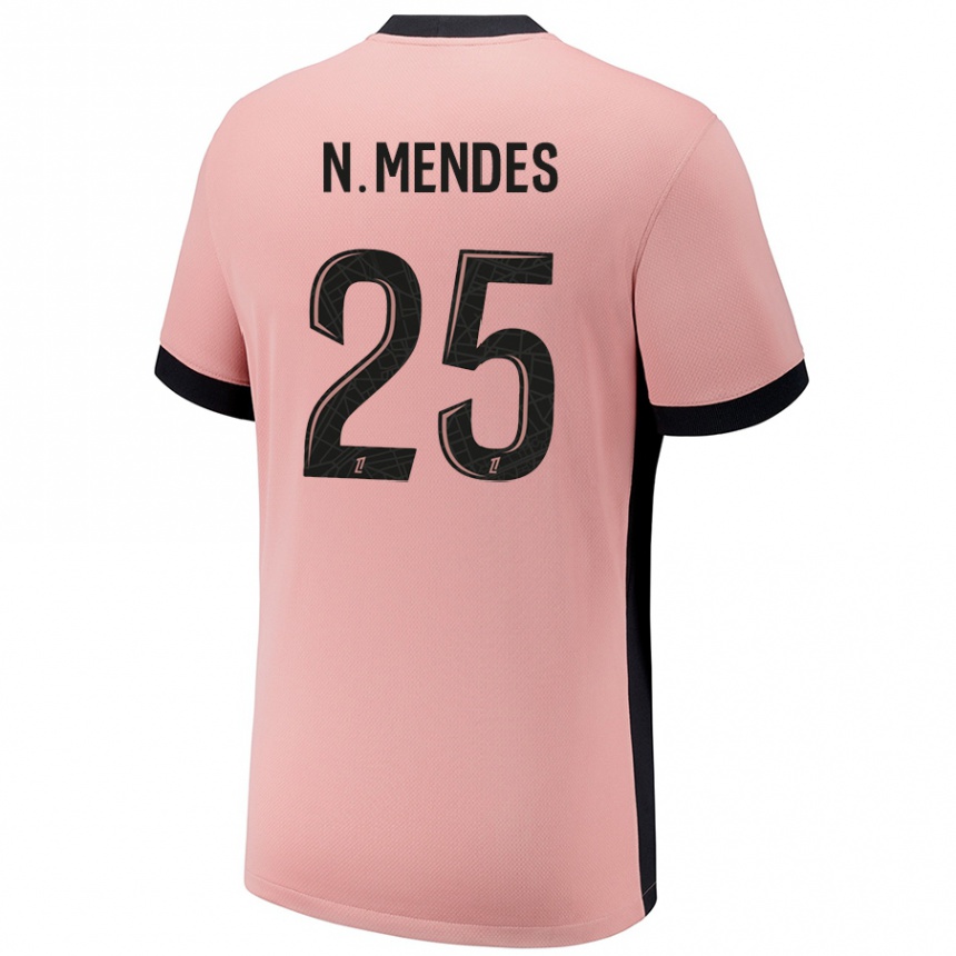 Niño Fútbol Camiseta Nuno Mendes #25 Rosa Óxido Equipación Tercera 2024/25 México