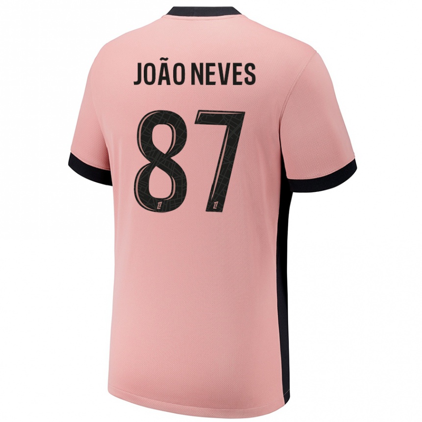 Niño Fútbol Camiseta João Neves #87 Rosa Óxido Equipación Tercera 2024/25 México