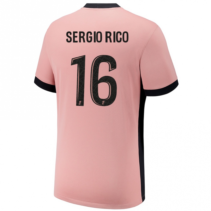 Niño Fútbol Camiseta Sergio Rico #16 Rosa Óxido Equipación Tercera 2024/25 México