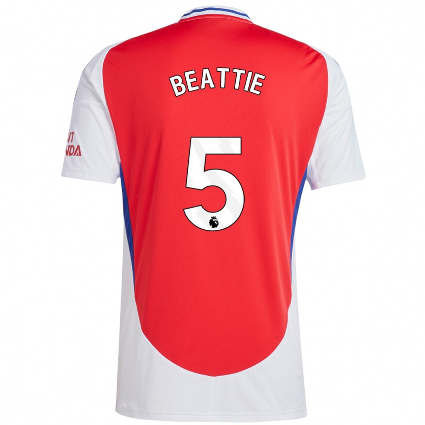 Hombre Fútbol Camiseta Jen Beattie #5 Rojo Blanco 1ª Equipación 2024/25 México