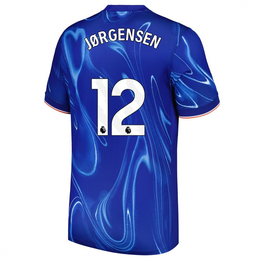 Hombre Fútbol Camiseta Filip Jørgensen #12 Azul Blanco 1ª Equipación 2024/25 México