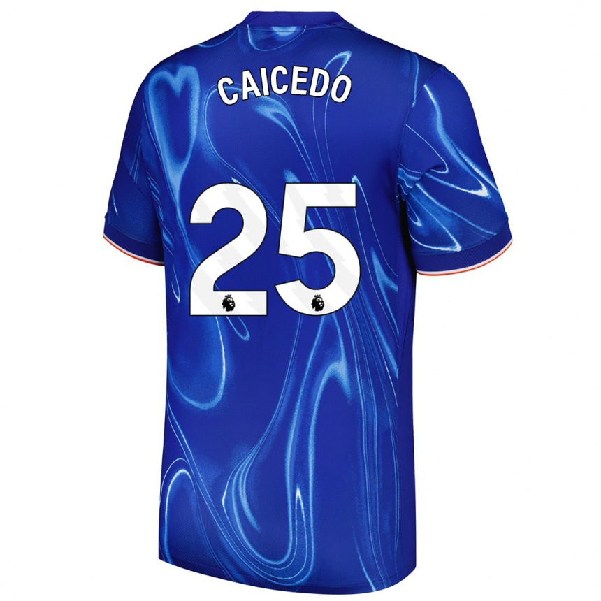 Hombre Fútbol Camiseta Moisés Caicedo #25 Azul Blanco 1ª Equipación 2024/25 México