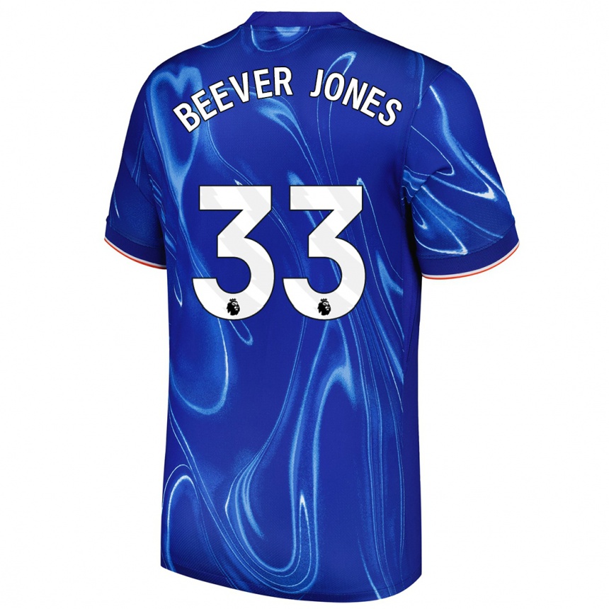 Hombre Fútbol Camiseta Aggie Beever-Jones #33 Azul Blanco 1ª Equipación 2024/25 México