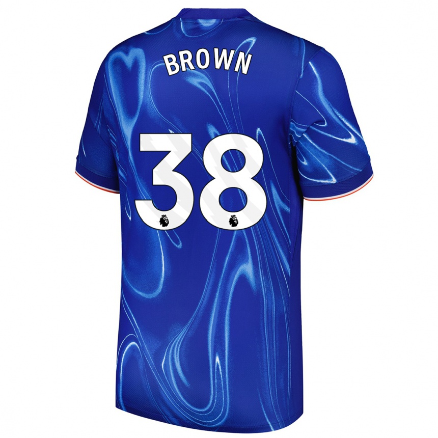 Hombre Fútbol Camiseta Cerys Brown #38 Azul Blanco 1ª Equipación 2024/25 México