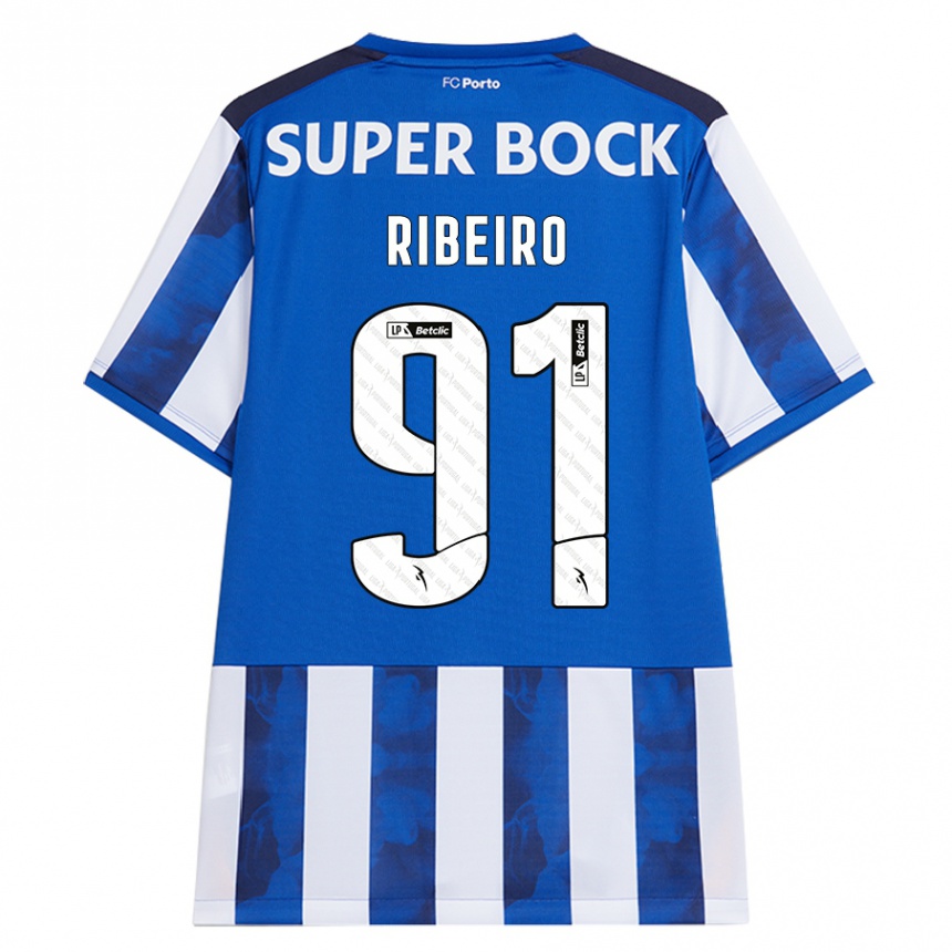 Hombre Fútbol Camiseta Gonçalo Ribeiro #91 Azul Blanco 1ª Equipación 2024/25 México