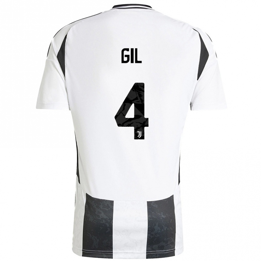 Hombre Fútbol Camiseta Javier Gil #4 Blanco Negro 1ª Equipación 2024/25 México