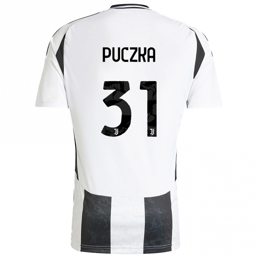 Hombre Fútbol Camiseta David Puczka #31 Blanco Negro 1ª Equipación 2024/25 México