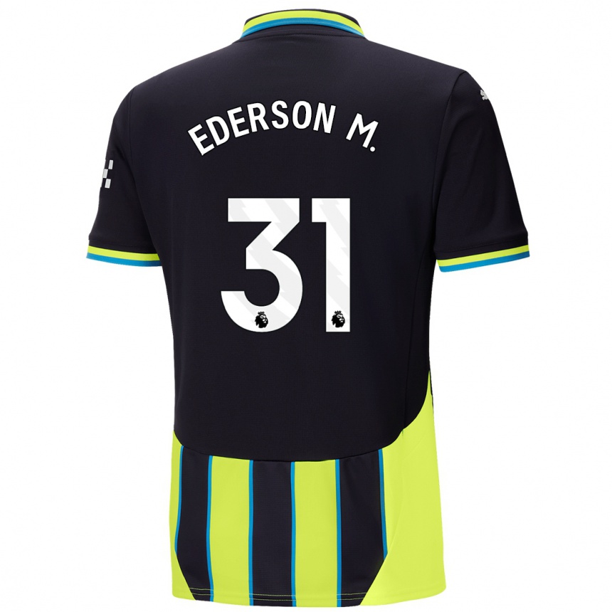 Hombre Fútbol Camiseta Ederson Moraes #31 Azul Amarillo 2ª Equipación 2024/25 México