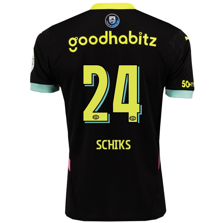 Hombre Fútbol Camiseta Niek Schiks #24 Negro Amarillo 2ª Equipación 2024/25 México