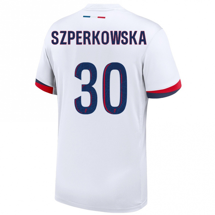 Hombre Fútbol Camiseta Oliwia Szperkowska #30 Blanco Azul Rojo 2ª Equipación 2024/25 México