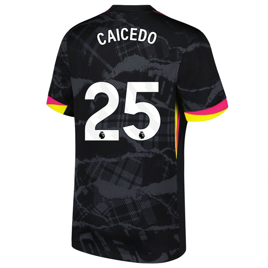 Hombre Fútbol Camiseta Moisés Caicedo #25 Negro Rosa Equipación Tercera 2024/25 México