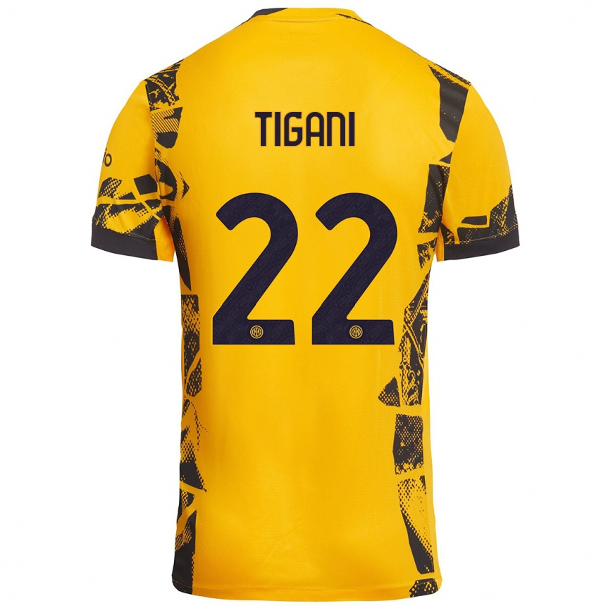 Hombre Fútbol Camiseta Edoardo Tigani #22 Dorado Negro Equipación Tercera 2024/25 México