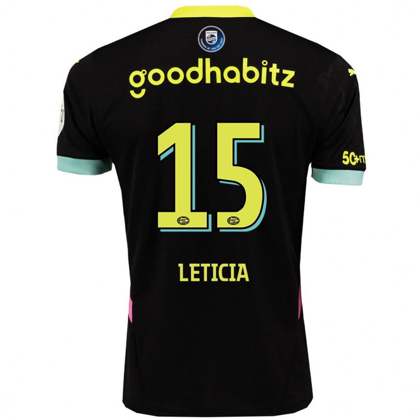 Mujer Fútbol Camiseta Brazil Bra Leticia #15 Negro Amarillo 2ª Equipación 2024/25 México