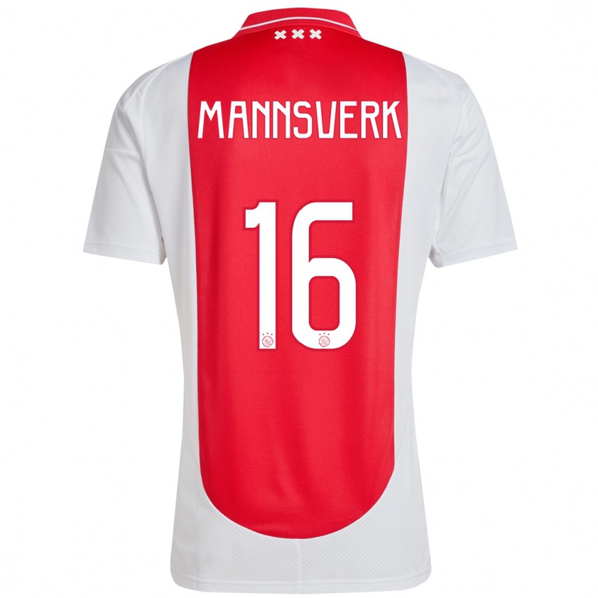 Niño Fútbol Camiseta Sivert Mannsverk #16 Rojo Blanco 1ª Equipación 2024/25 México