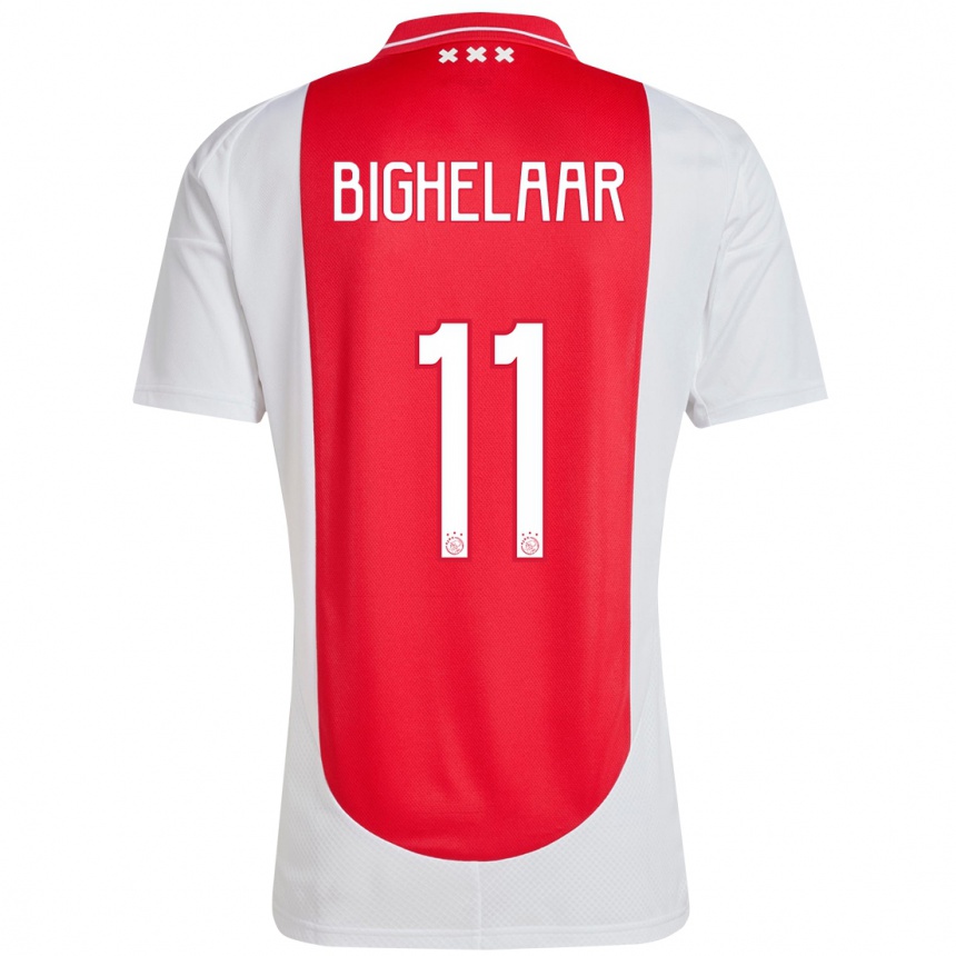 Niño Fútbol Camiseta Marjolijn Van Den Bighelaar #11 Rojo Blanco 1ª Equipación 2024/25 México