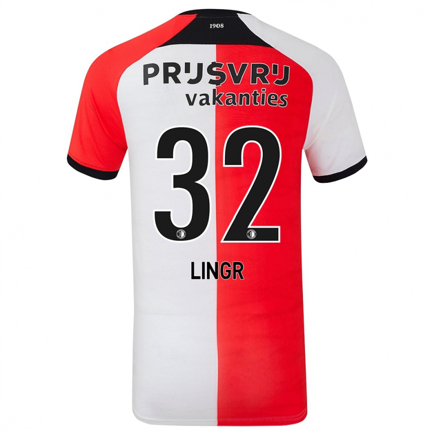 Niño Fútbol Camiseta Ondrej Lingr #32 Rojo Blanco 1ª Equipación 2024/25 México