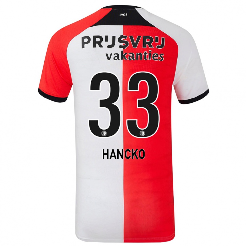 Niño Fútbol Camiseta David Hancko #33 Rojo Blanco 1ª Equipación 2024/25 México