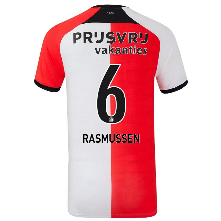 Niño Fútbol Camiseta Jacob Rasmussen #6 Rojo Blanco 1ª Equipación 2024/25 México