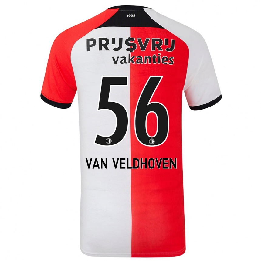 Niño Fútbol Camiseta Kars Van Veldhoven #56 Rojo Blanco 1ª Equipación 2024/25 México