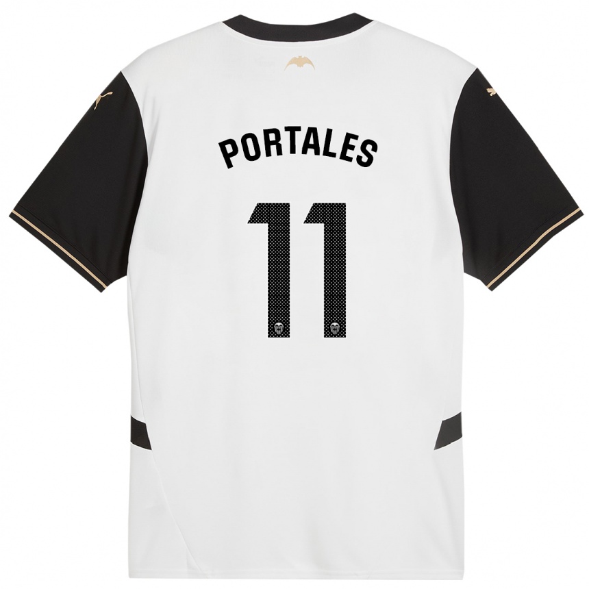 Niño Fútbol Camiseta Macarena Portales #11 Blanco Negro 1ª Equipación 2024/25 México