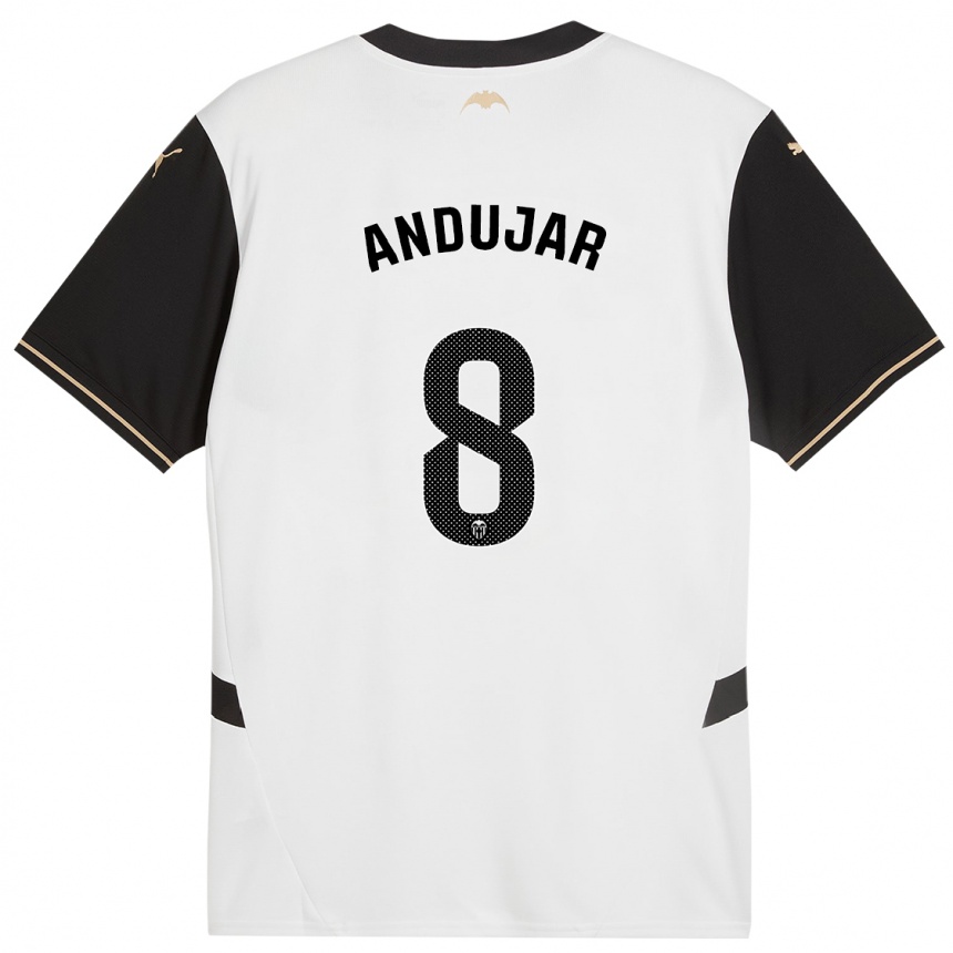 Niño Fútbol Camiseta Candela Andujar #8 Blanco Negro 1ª Equipación 2024/25 México