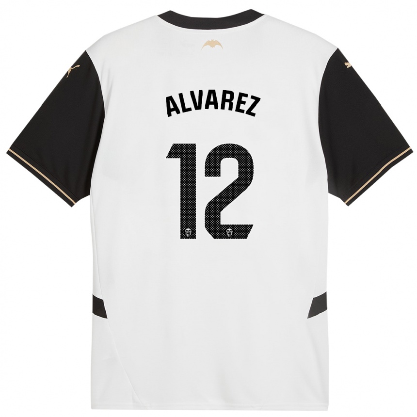 Niño Fútbol Camiseta Sofia Alvarez #12 Blanco Negro 1ª Equipación 2024/25 México