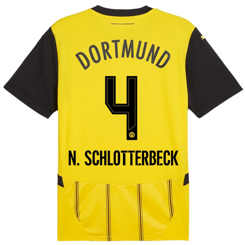 Niño Fútbol Camiseta Nico Schlotterbeck #4 Amarillo Negro 1ª Equipación 2024/25 México