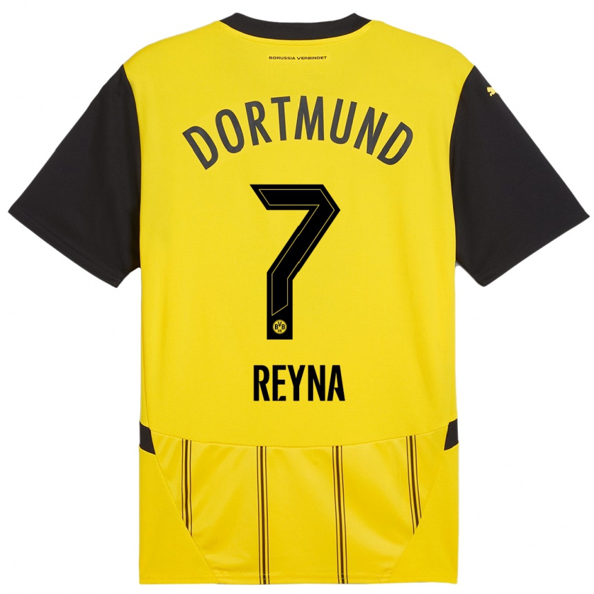 Niño Fútbol Camiseta Giovanni Reyna #7 Amarillo Negro 1ª Equipación 2024/25 México