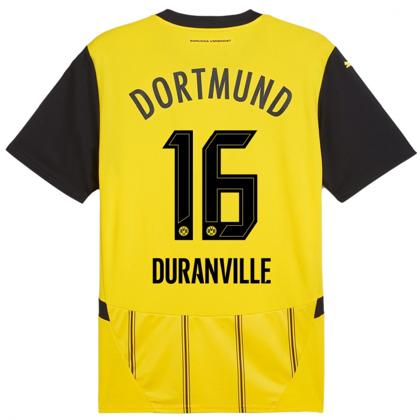 Niño Fútbol Camiseta Julien Duranville #16 Amarillo Negro 1ª Equipación 2024/25 México