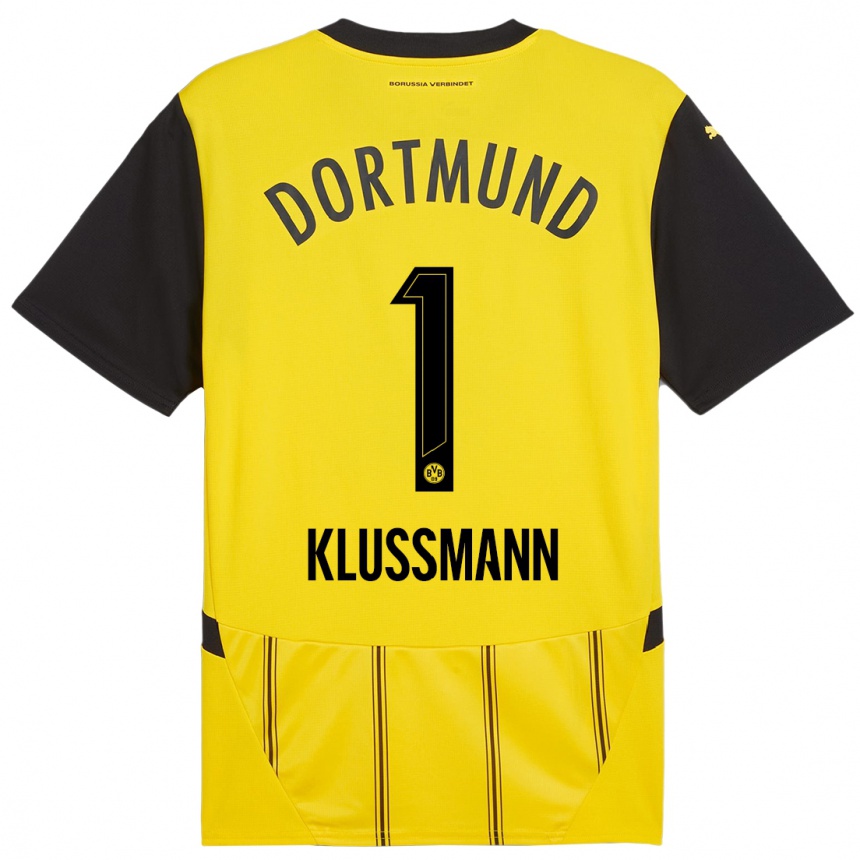 Niño Fútbol Camiseta Leon Klußmann #1 Amarillo Negro 1ª Equipación 2024/25 México