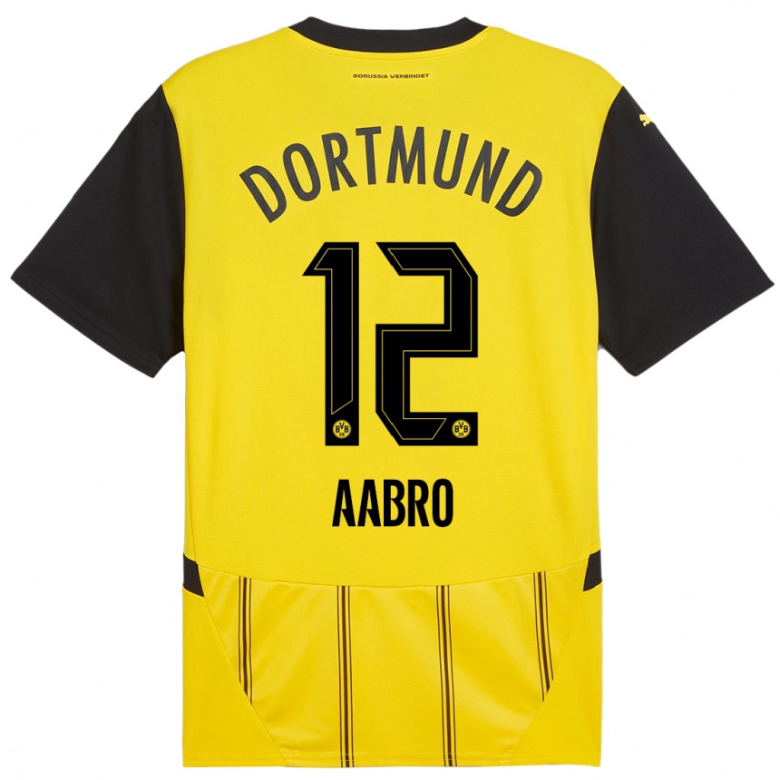 Niño Fútbol Camiseta Gustav Aabro #12 Amarillo Negro 1ª Equipación 2024/25 México